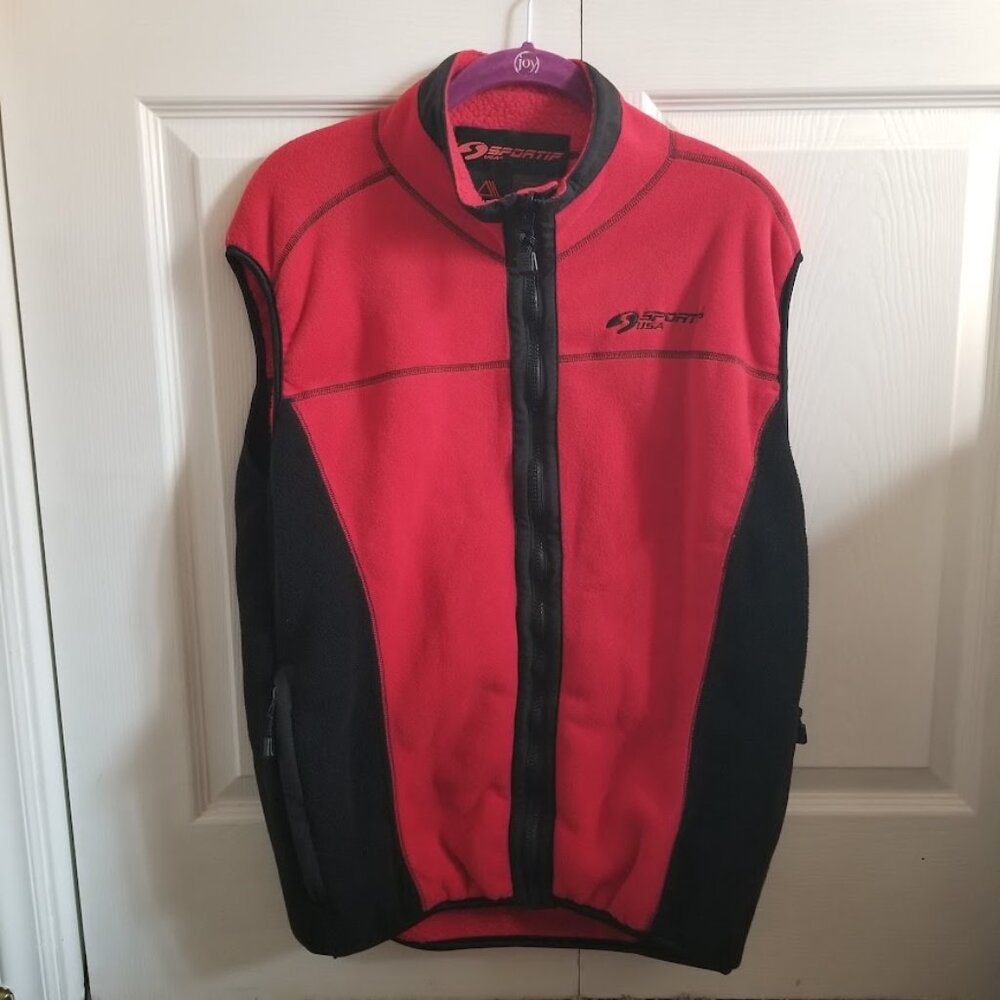 Polartec Men's Vest Medium Red Black Sportif USA Comfort Zip-Up Stretch Pockets